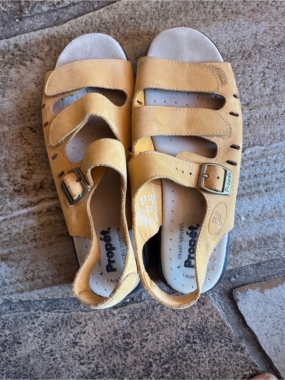 Propet Mustard Yellow Leather Strap Sandals with Buckle 7